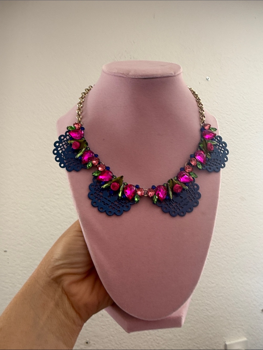 Betsey Johnson Pink and Navy Floral Necklace